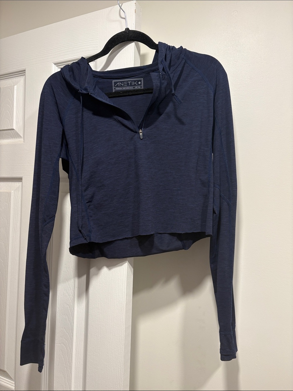 Navy Cropped Hooded Long-Sleeve Top UPF 30+